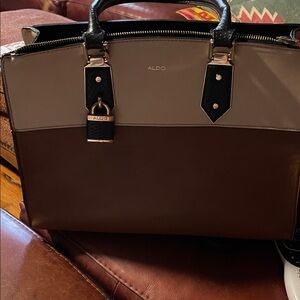 Aldo Men's Leather Briefcase - Black and Brown